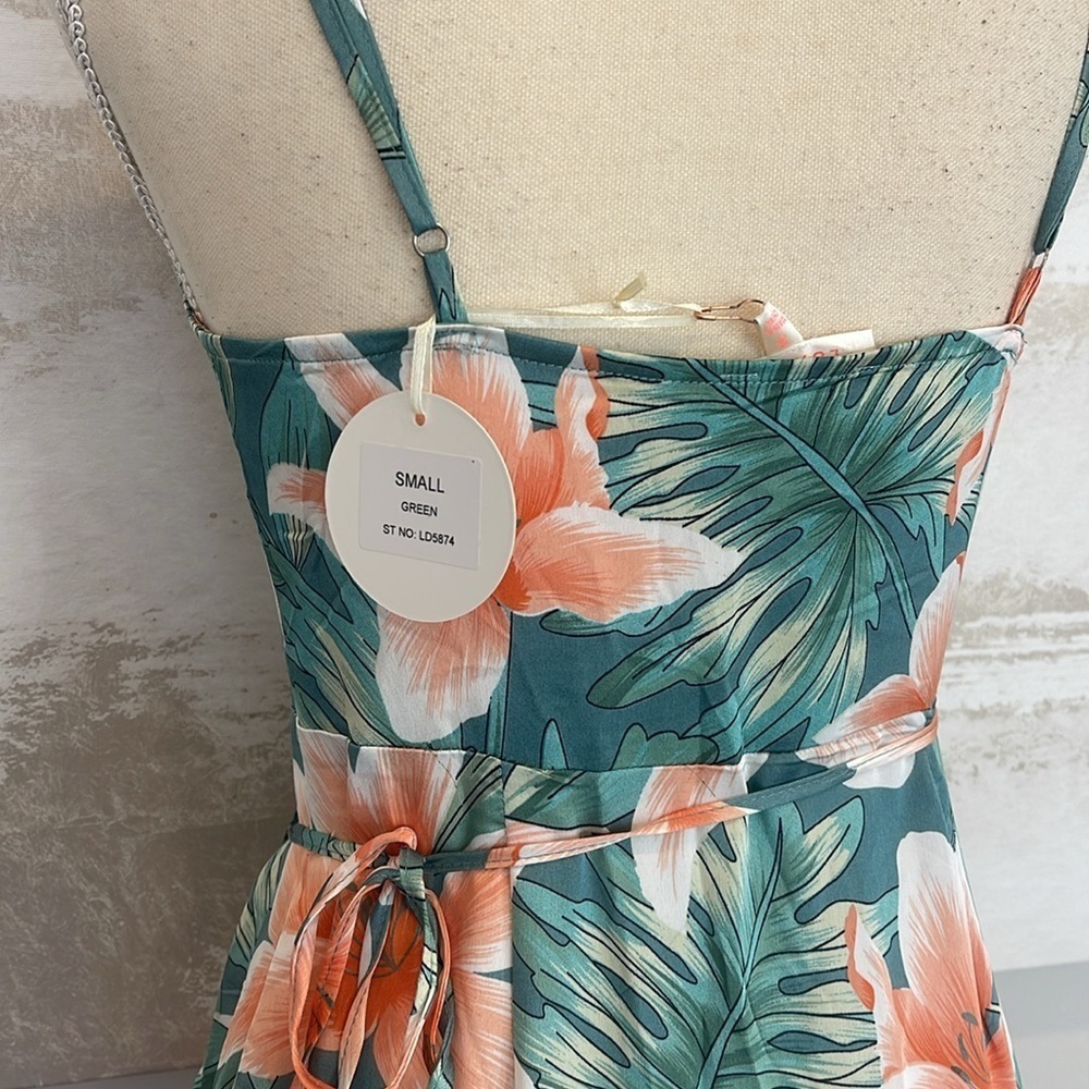 Luxxel Tropical Print Ruffle Wrap hi-low mermaid dress - Picture 5 of 7